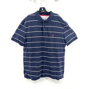Nautica Men's Polo Shirt Performance Deck Shirt Sz XL Navy Blue Red Logo Striped